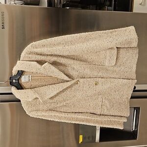 💕ST JOHN💕 Metallic Eyelash Knit Tweed Split Collar Jacket ~ Ecru 4 NWOT